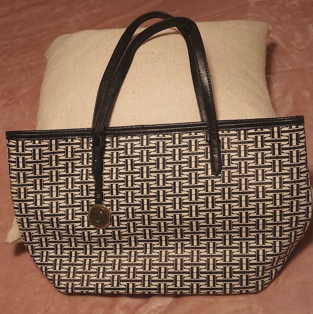 Tommy Hilfiger Black and Tan Tote Bag